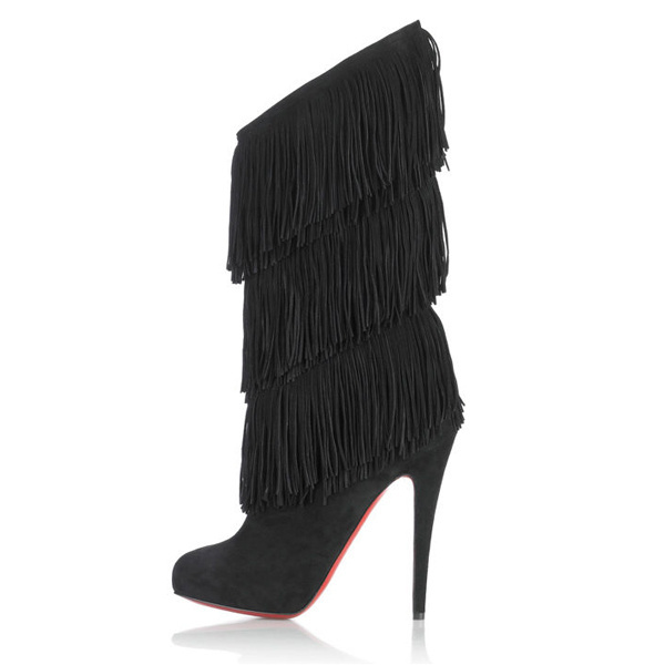 Christian Louboutin Tina Boots Fringed Suede Black